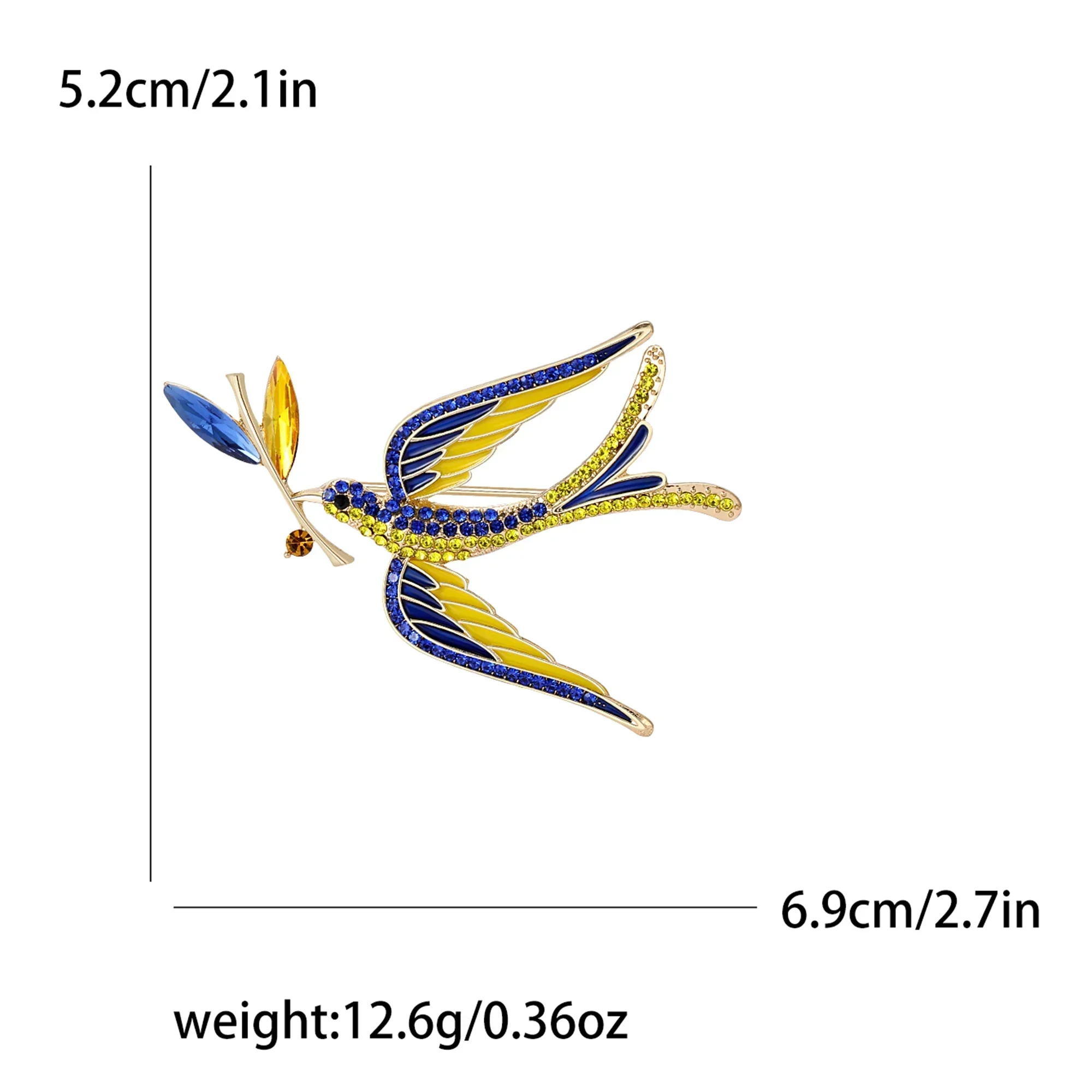 Enamel Peace Dove Brooches for Women Ukraine Rhinestone Ear of Wheat Pins Office Party Friend Gifts Jewelry Accessories