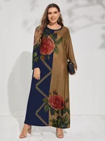 Plus Size Winter Dress Woman Female Long Sleeve Contrast Multicolor Floral Elegant Dress Large Curvy Size Women Clothing - Image 2