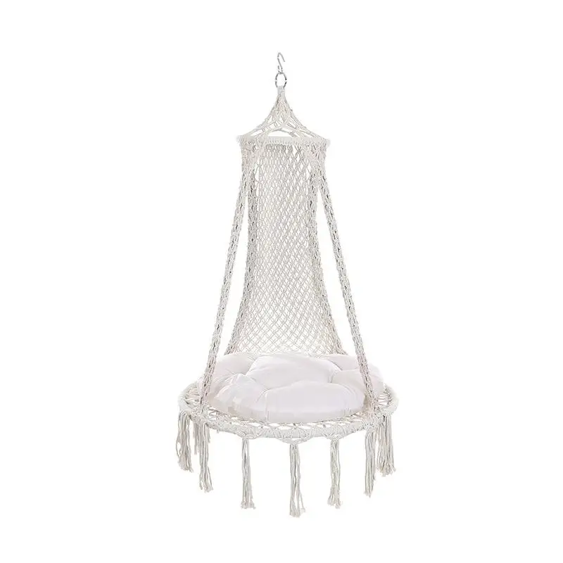

Bohemian Style Handmade Woven Tassel Hanging Chair Outdoor Camping Home Courtyard Garden Solid Color Swing Bed