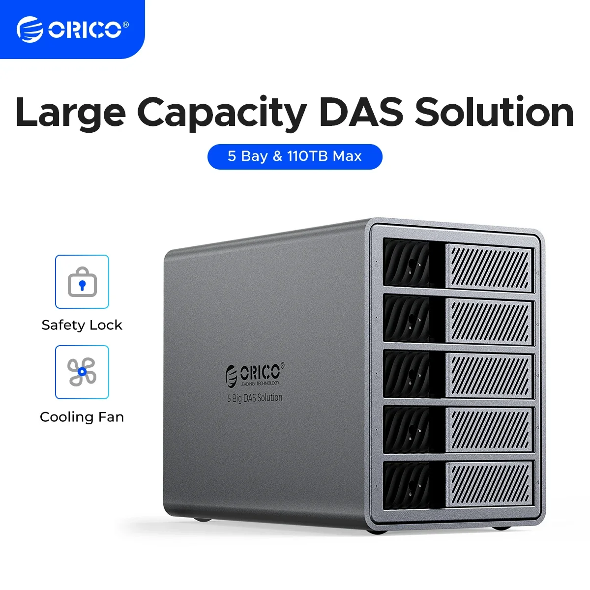 ORICO 3.5인치 USB 3.0 5Gbps HDD 도킹 스테이션 2 4 5 베이, 150W 전원 공급 냉각 팬 포함, 전문가용 5베이 DAS 솔루션 (ProRAID)