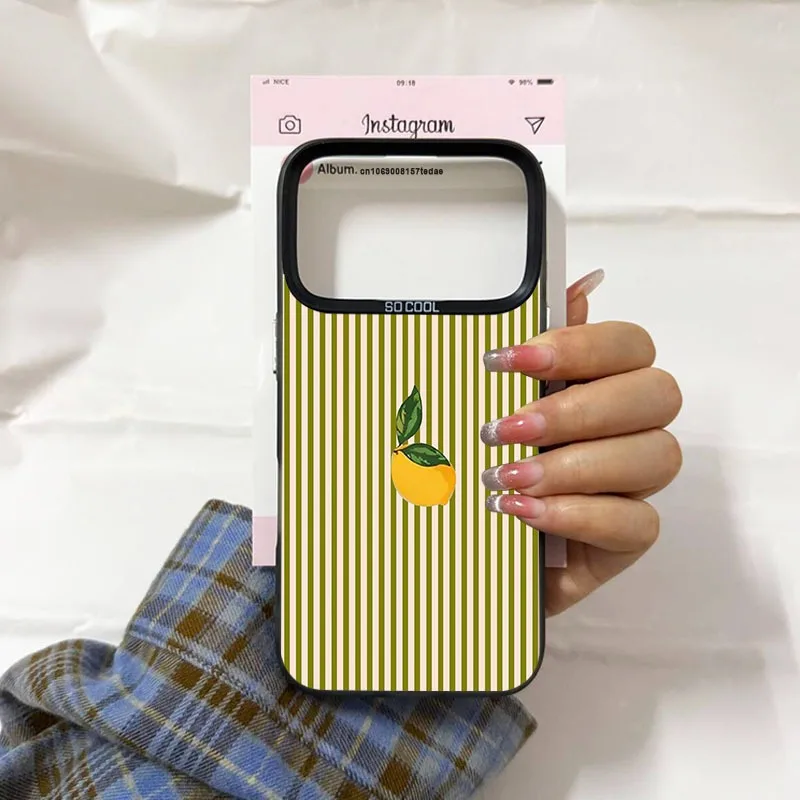 Cute Fresh Lemon Fruit Phone Case with Pink Stripe Pattern - Shockproof Cover