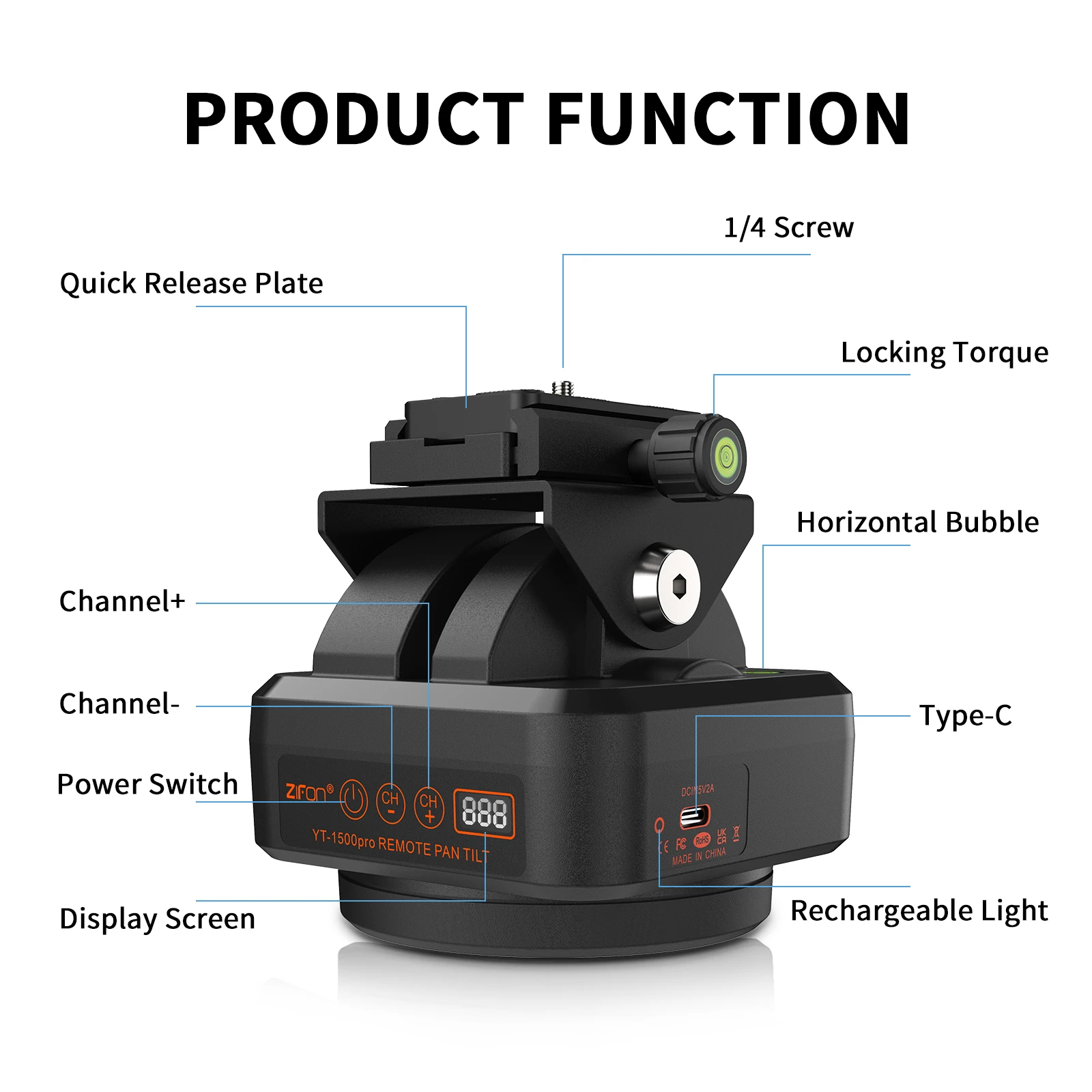 ZIFON YT1500 PRO Motorized Pan Tilt Head Waterproof Remote Control Stabilizer for Phones Camera Weight Capacity 2.2 kg