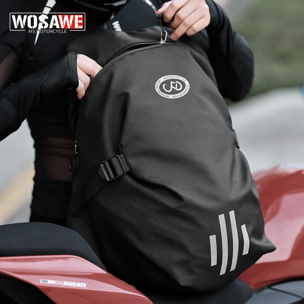 

WOSAWE Motorcycle Helmet Backpack Large Capacity Travel Bags Reflective Female Men Motorcycle Rider Helmet Bags Accessories