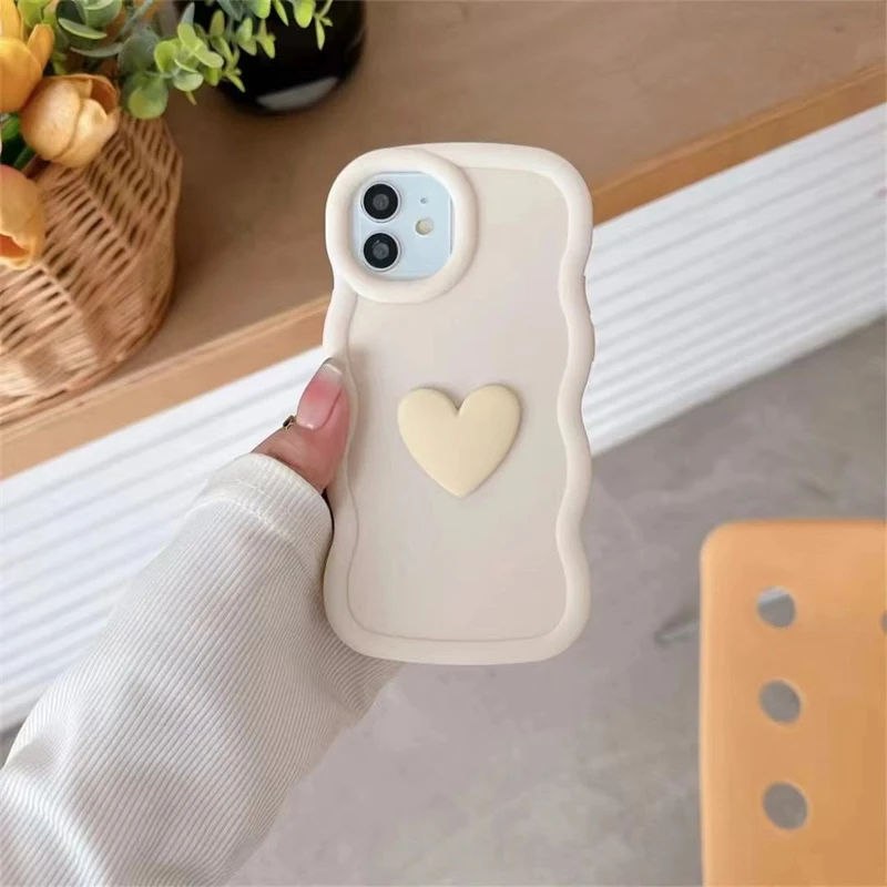 Cute Korean Kawaii 3D Candy Color Love Heart Wave Soft Phone Case