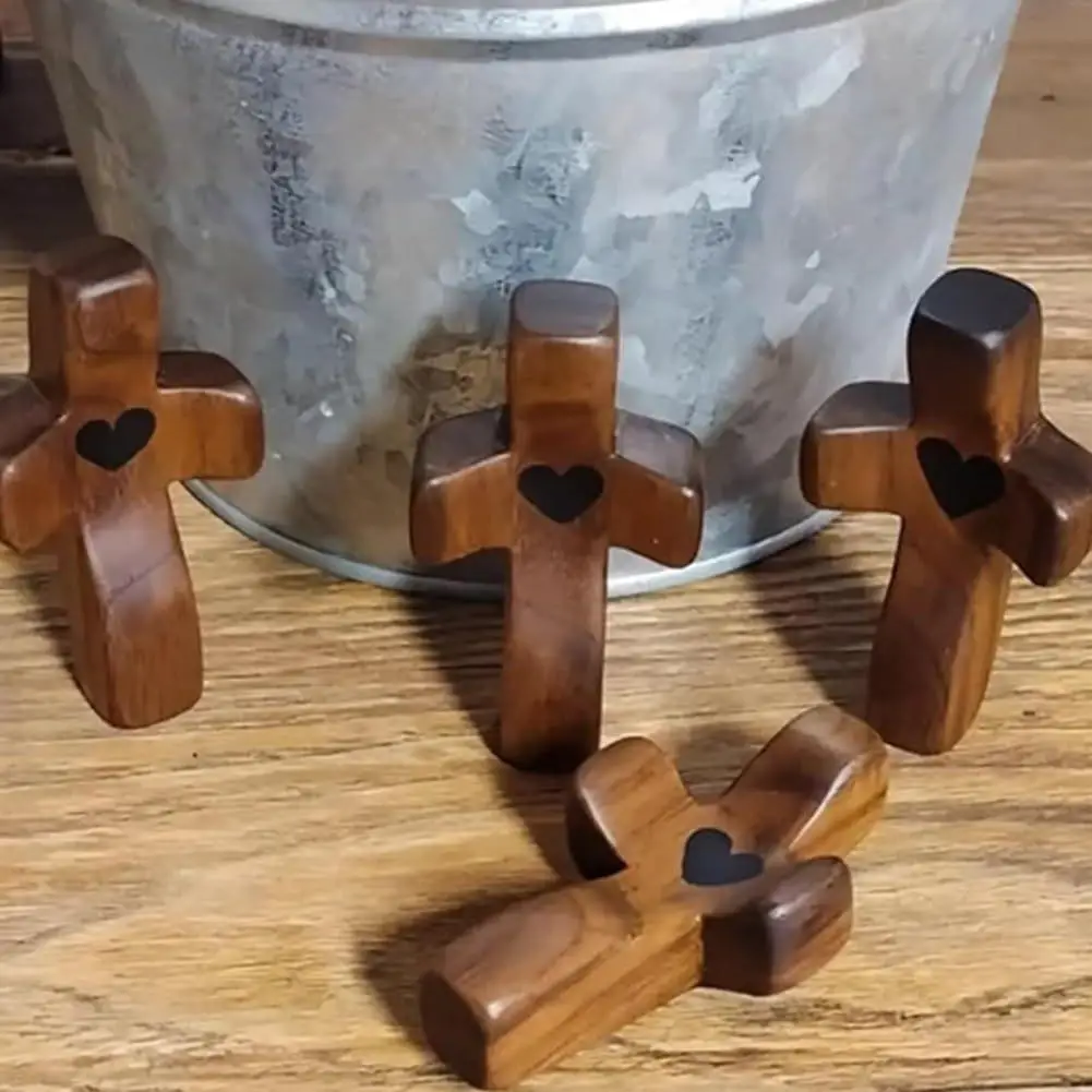 Olive Wood Handheld Wooden Cross Mini Pocket Stress Relief Spiritual Companion Cross My Heart Encouragement Gift