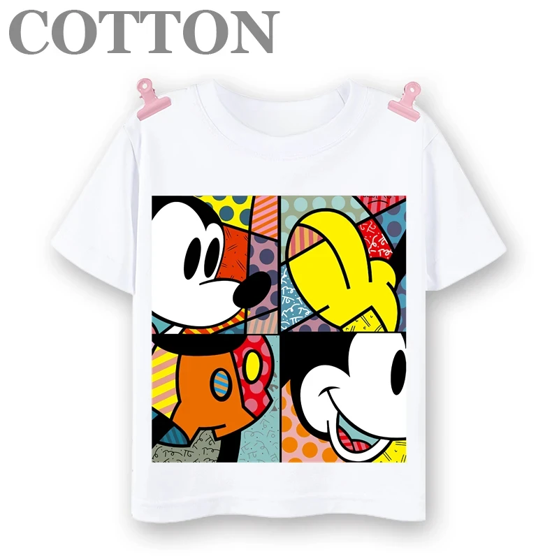 thumbnail image 1 of Camisetas de algodón con estampado de manga corta para niños y niñas, con estampado de dibujos animados de Mickey Mouse de Disney y Anime, de verano, 1 of 5
