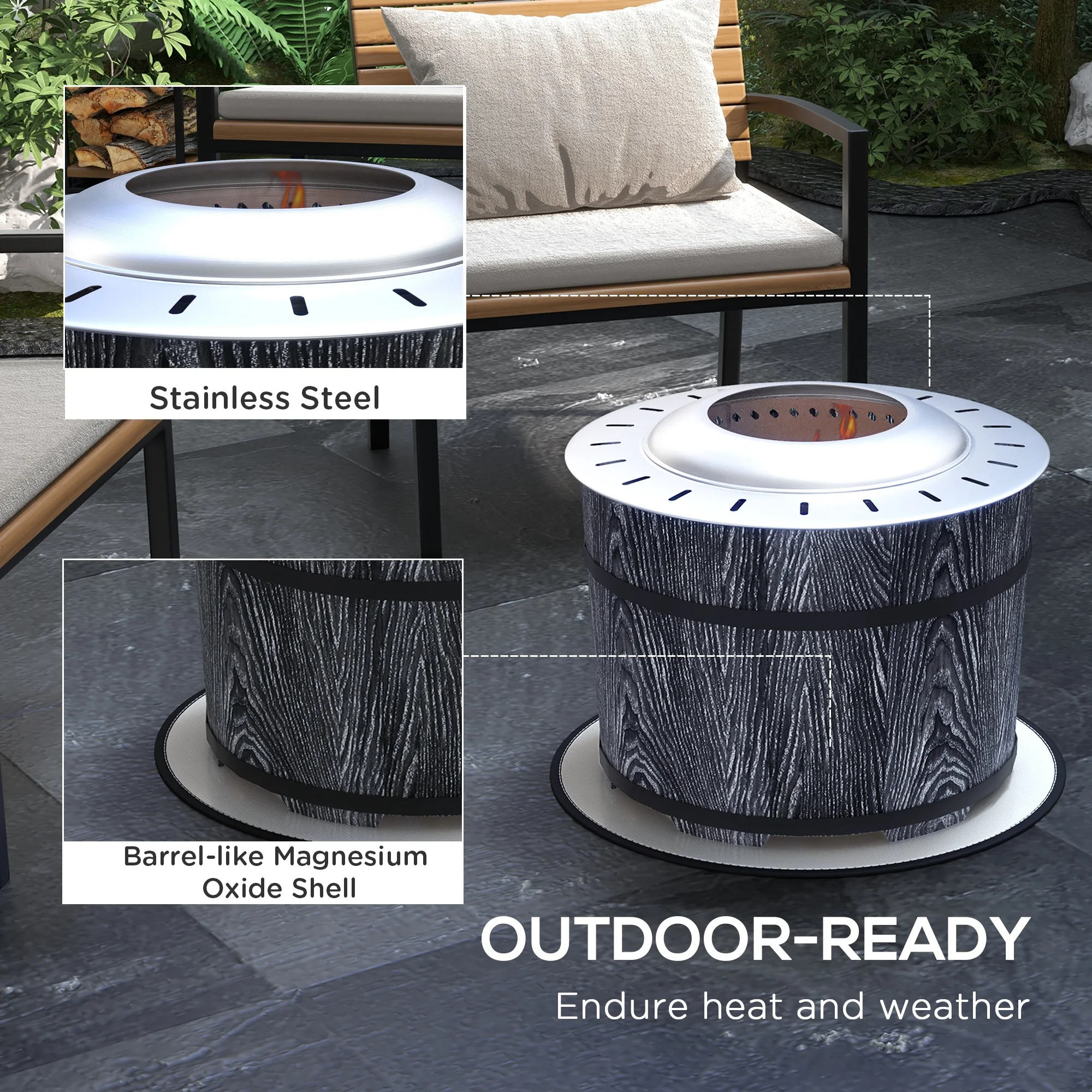 Outsunny Smokeless Fire Pit with Mat, 20" Firepit, Magnesium Oxide, Black