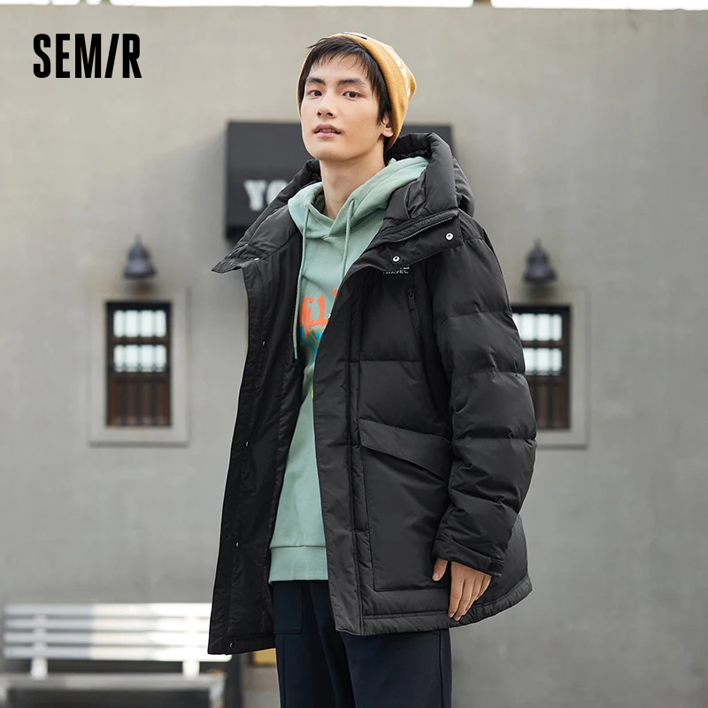 

Semir Down Jacket Men Winter Contrasted Color Stitching 2023 New Hooded Mid-length Warm Jacket