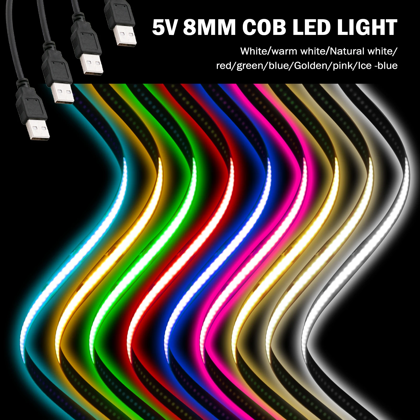 5V USB COB Led Strip Light 320LEDs/m Flexible Diode Tape Sd1662e11a36045cfb9b9ff28762eedb6j