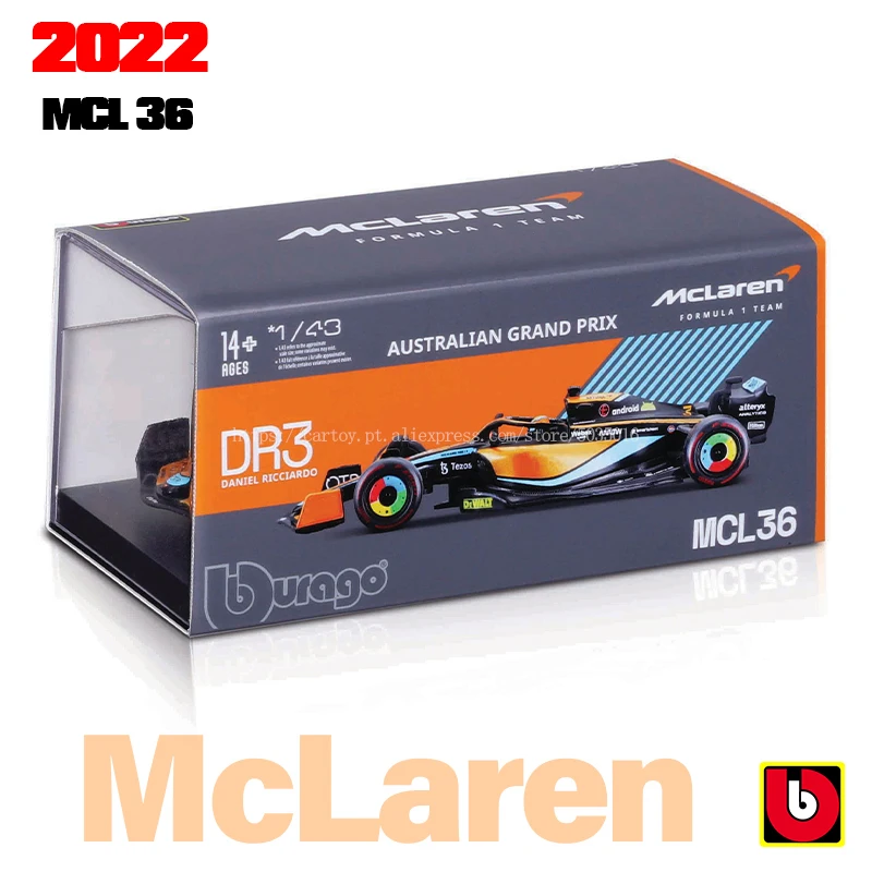 Bburago 1:43 2022 Mclaren F1 Team Mcl36 #3 Daniel Ricciardo #4 Ando Norris Alloy Toy Car Model Super Formula Die Cast Model