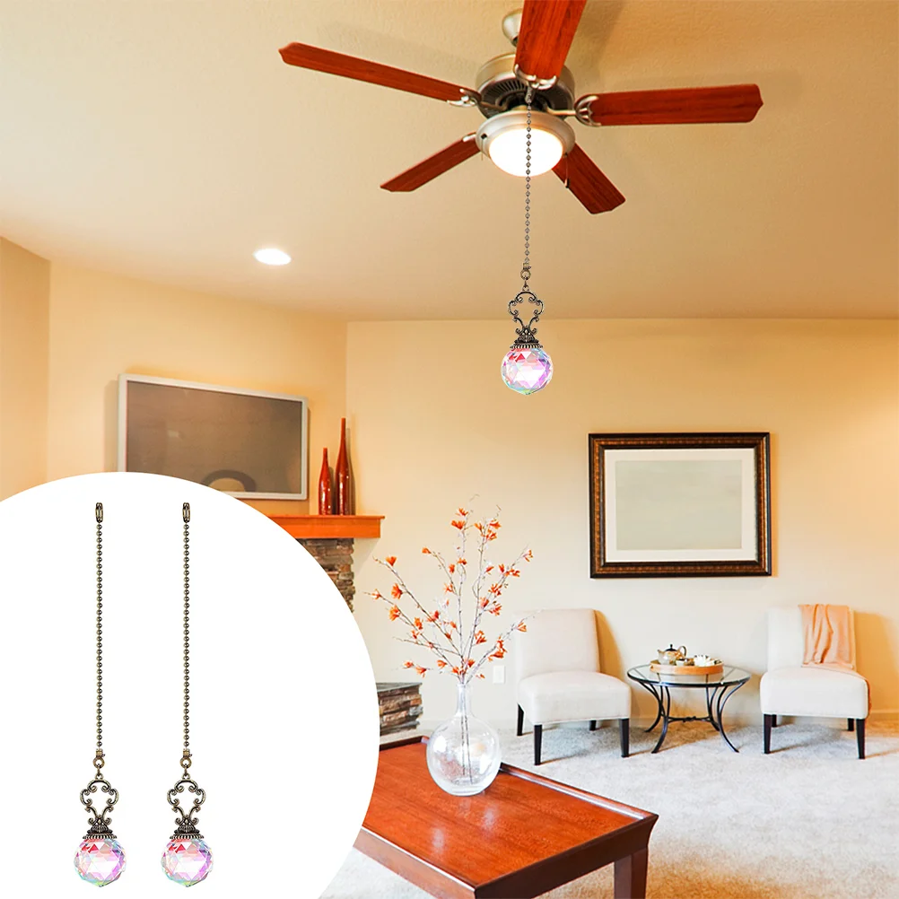 2 Pcs Ceiling Fan Pulls Crystal Ball Light Accessories Fan Pull Chains Beaded Chain Ceiling Pulls Chain Hardware