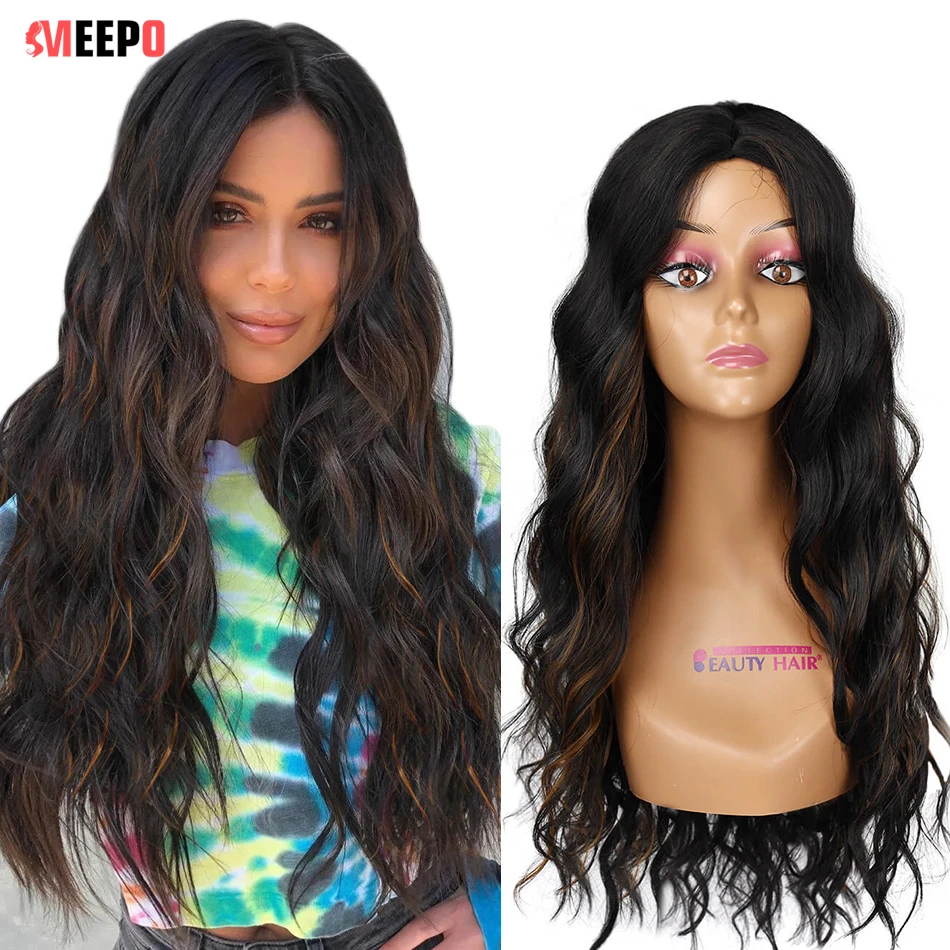 

Meepo Long Body Wavy Wigs 28Inch Soft Silky Lolita Wig Black Color Synthetic Wigs for Black Women Cosplay Wig Heat Resistant