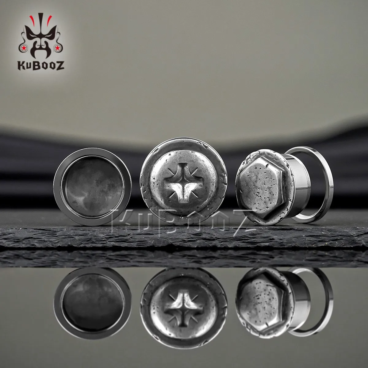 KUBOOZ 2PCS 스테인레스 스틸 귀 플러그 확장기 게이지 귀 터널 스트레칭기 피어싱 바디 주얼리 귀걸이