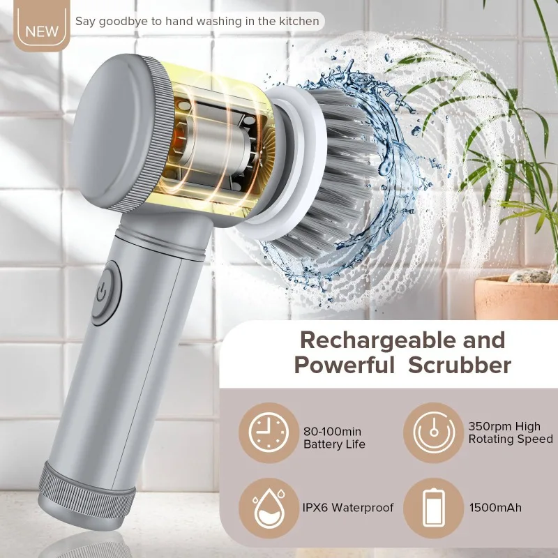Electric Cleaning Brush - Motorized Scrubbing Tool for Kitchen/Bathroom/Shoes, Cordless Deep Clean with Interchangeable Heads
