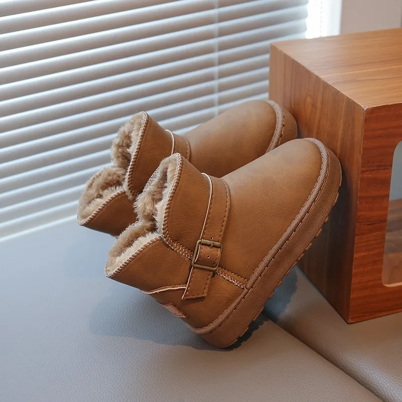 어린이 짧은 부츠 편안한 플러시 키즈 스노우 부츠 라운드 토 2026 신상 패션 남아 여아 캐주얼 부츠 단색 다용도