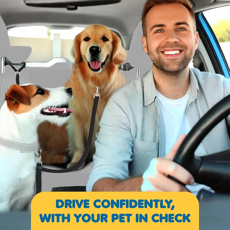 Pet Safety Car Harness – Adjustable Nylon Dog Seat Belt to Keep Dogs Secure in Vehicles