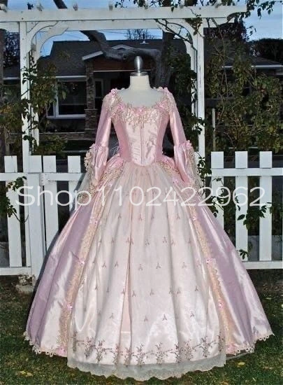 Marie Antoinette 18th Century Prom Occasion Dresses with Long Sleeve Pearl  Pink Victorian Lace-up Corset Cosplay Evening Gown - AliExpress