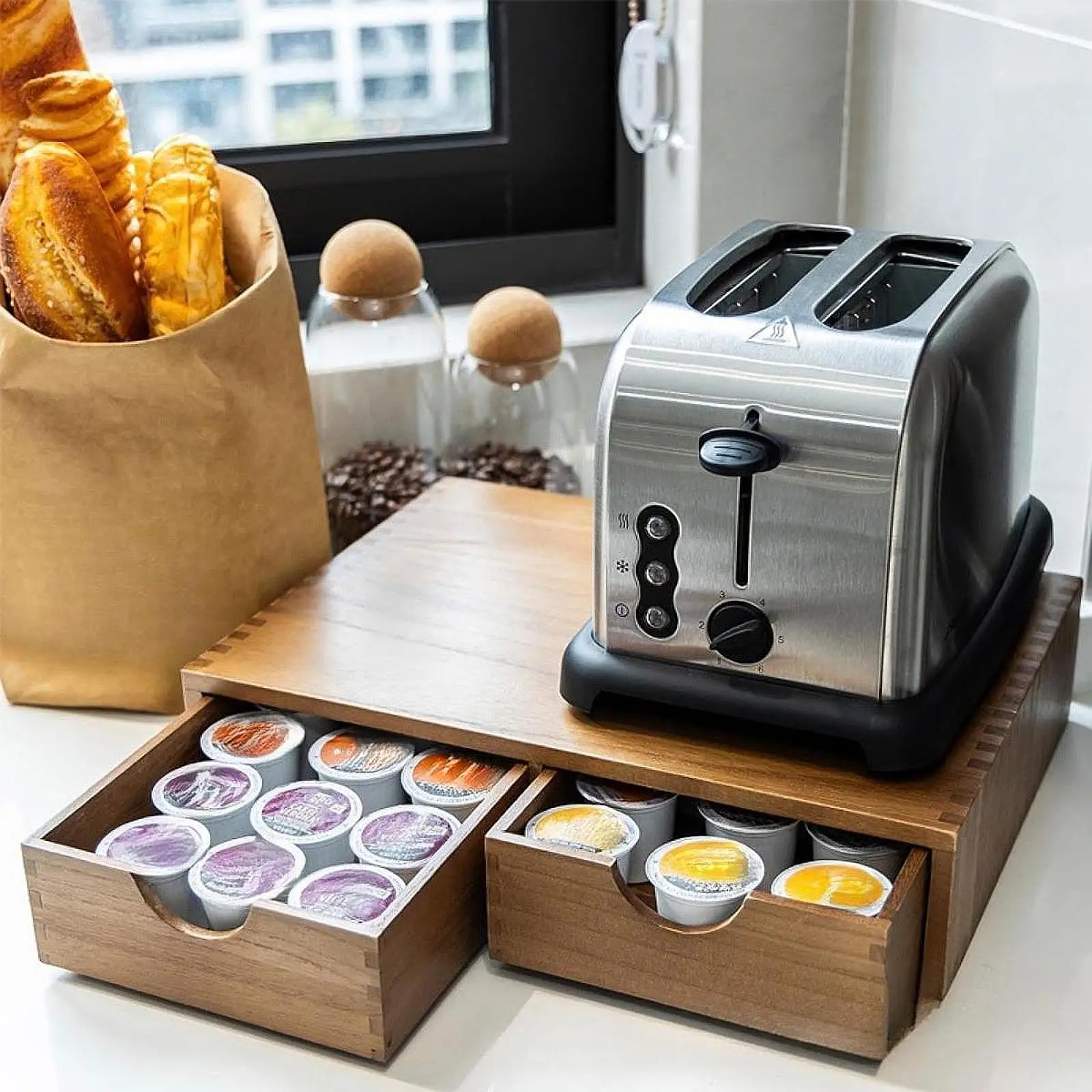 Coffee Pod Drawer Large Capacity Coffee Pod Organizer Coffee Pod Holder Capsule Holder for Home Countertop Kitchen Bar Counter