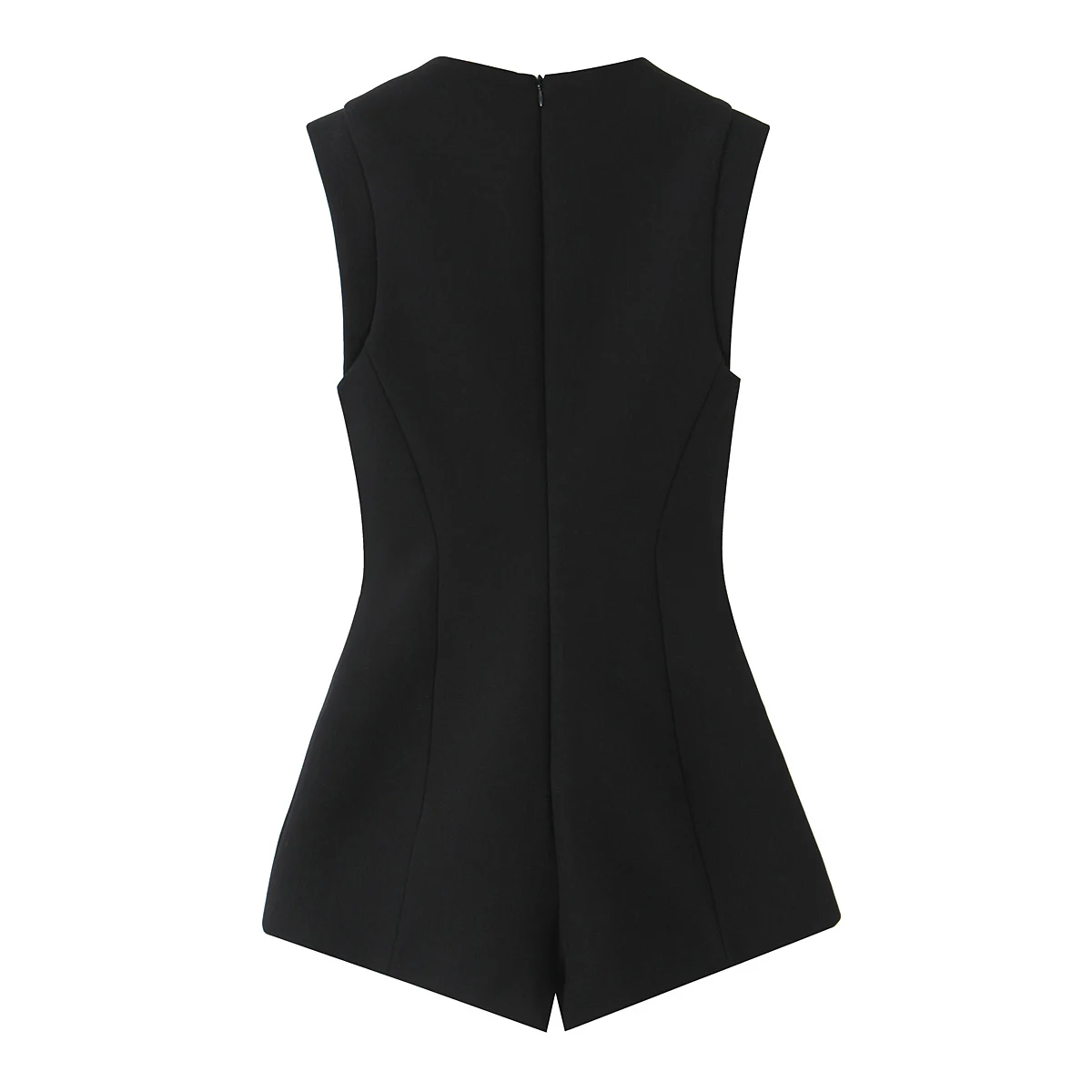 Women Fashion Black Mini Jumpsuit Female Square Collar Card Shoulder Sleeveless Single-Breasted Jumpsuit Sexy Slim Fit Bodysuit