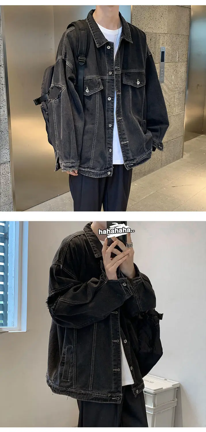 racer jacket GODLIKEU Spring Autumn Long Sleeve Black Oversized Harajuku Denim Jeans Jacket Men Clothing Fashion Korean Tops men jackets