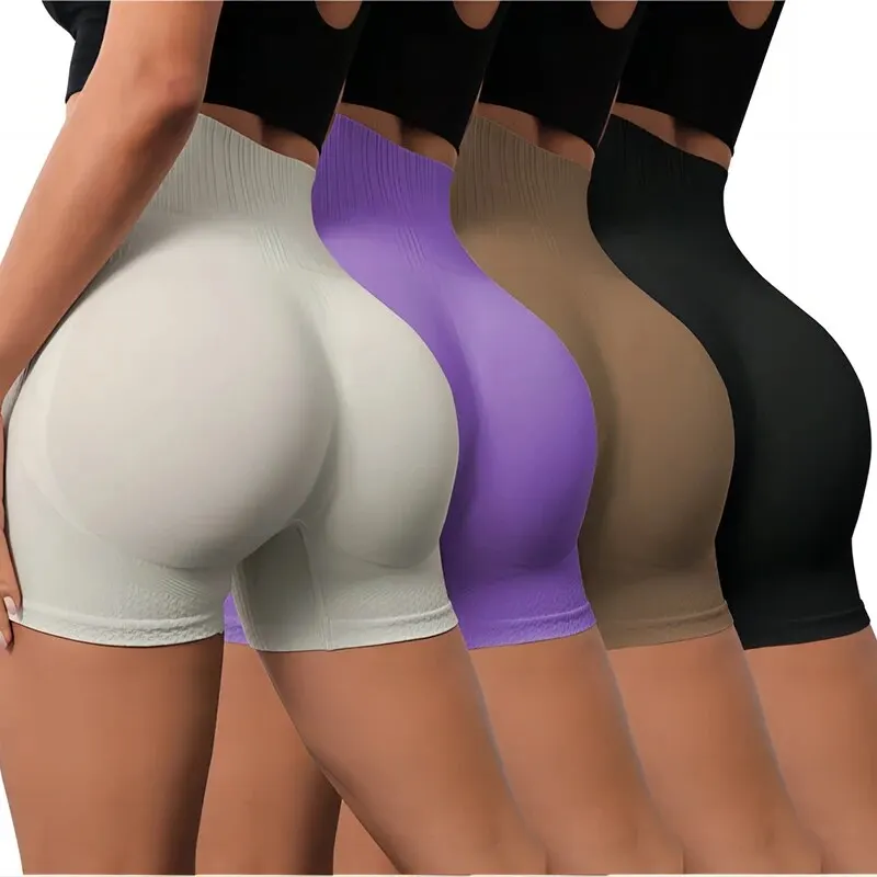 Women's Seamless 4-Piece Yoga Shorts High-Waisted Hip Lift Running Fitness Shorts Sports Shorts Running Shorts Yoga Shorts Workout Shorts Seamless Shorts