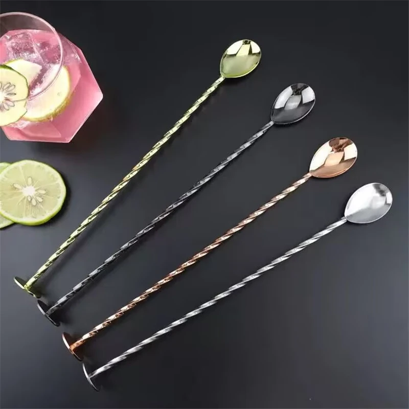 27.5cm Stainless Steel Cocktail Bar Spoon Disc Tail Drink Mixer Bar Stirring Mixing