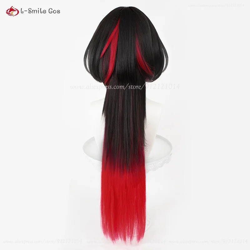 Jane Doe Cosplay Perücke 70cm Schwarz Rot Synthetik Hitzebeständig Anime Halloween + Perückenkappe 9