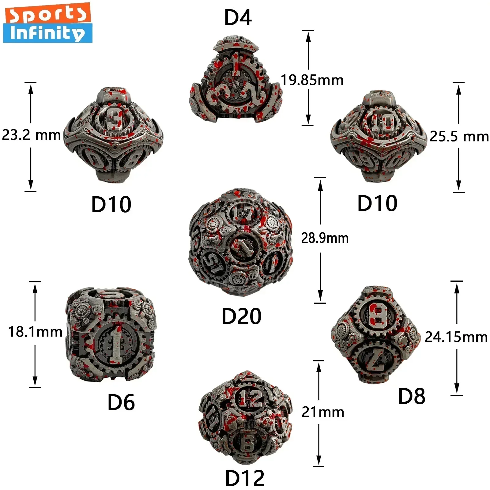 7pcs/set Gear Metal Dnd Dice Set Polyhedral Number Dice Kit for Dnd TRPG Cthulhu COC Running Team D6 Board Game game dice,dice set,acrylic dice