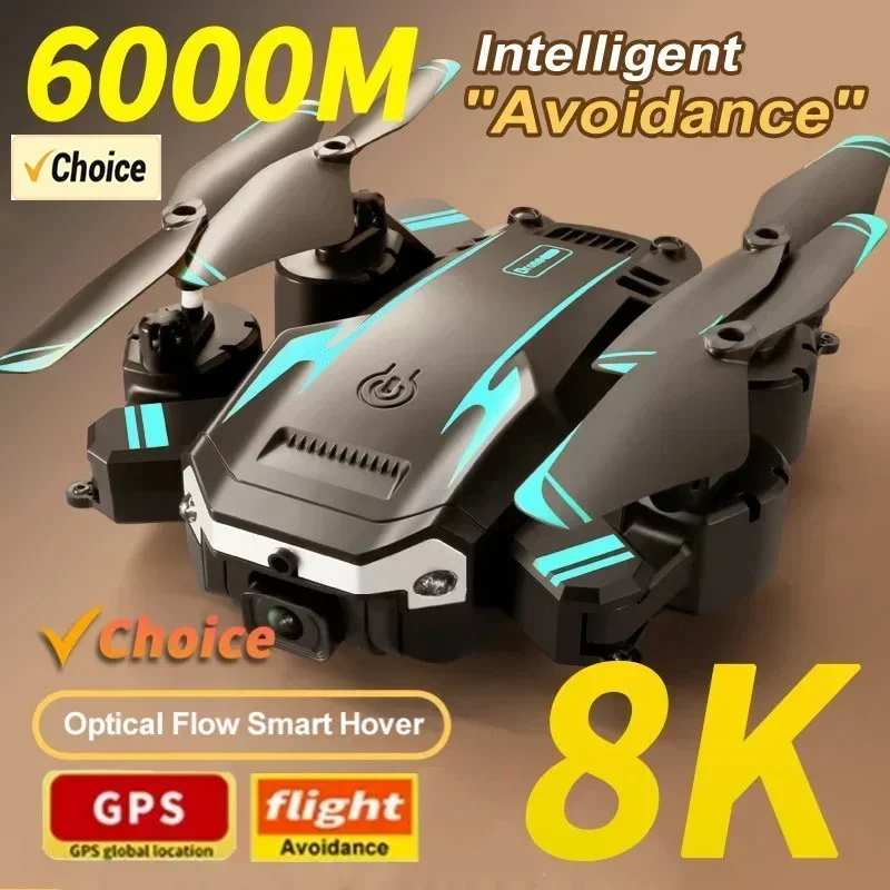 Drone professionnel 6K double caméra déplié en vol au-dessus d'un paysage montagneux