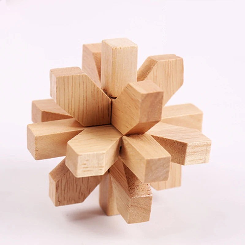 Wooden Kongming Lock 3D Brain Teaser Puzzle Office Decompression Puzzle for Adult Desktop Intelligence Gift for Kids Flower