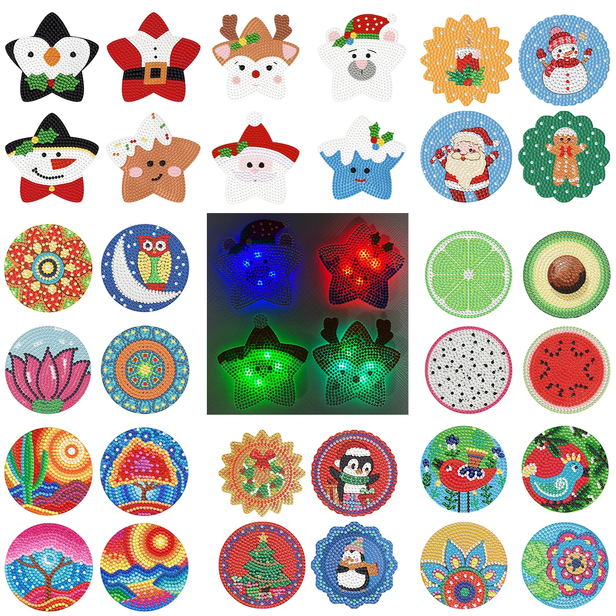 

New Diamond Painted Light Coaster Christmas Gift Bar Party Decorations 5D Diamond Mosaic Set DIY Embroidered Gift