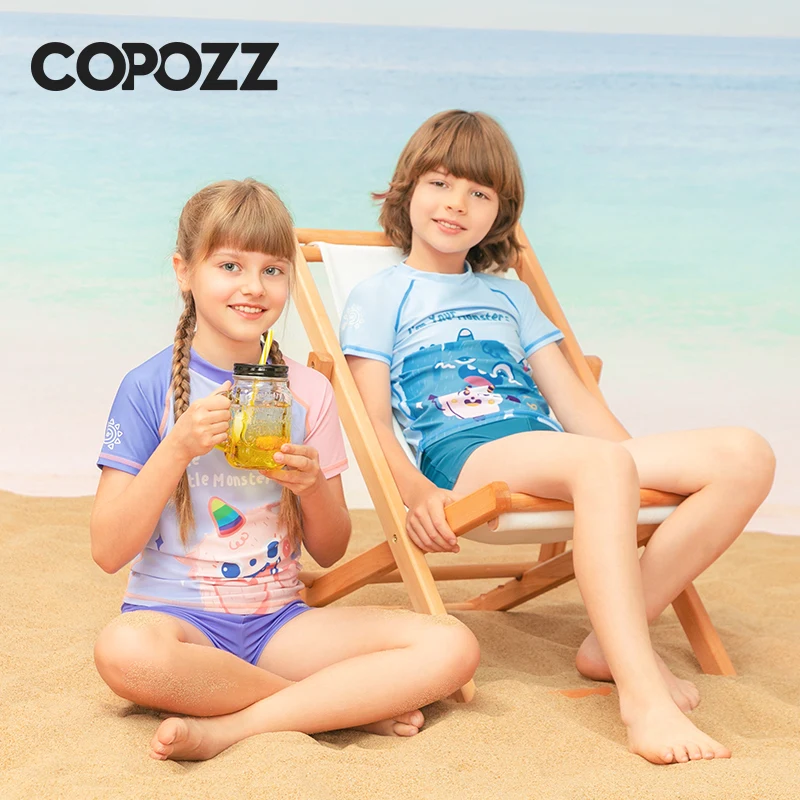 Children Split Swimwear Short Sleeve Cartoon Sports Swimsuit Surfing Suits Beach Wear UV Protection 50+