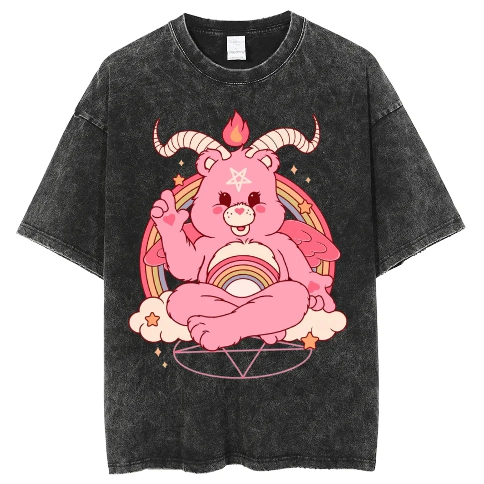 Mens Cotton T Shirt Y2K Men Women Unisex Harajuku Washed T-Shirt Streetwear Retro Cotton T Shirts