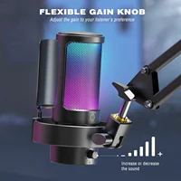 FIFINE Microphone de jeu avec contrôle RGB, touche d'extinction, microphone à condensateur pour bureau informatique avec filtre anti-poussière pour enregistrement et diffusion 6