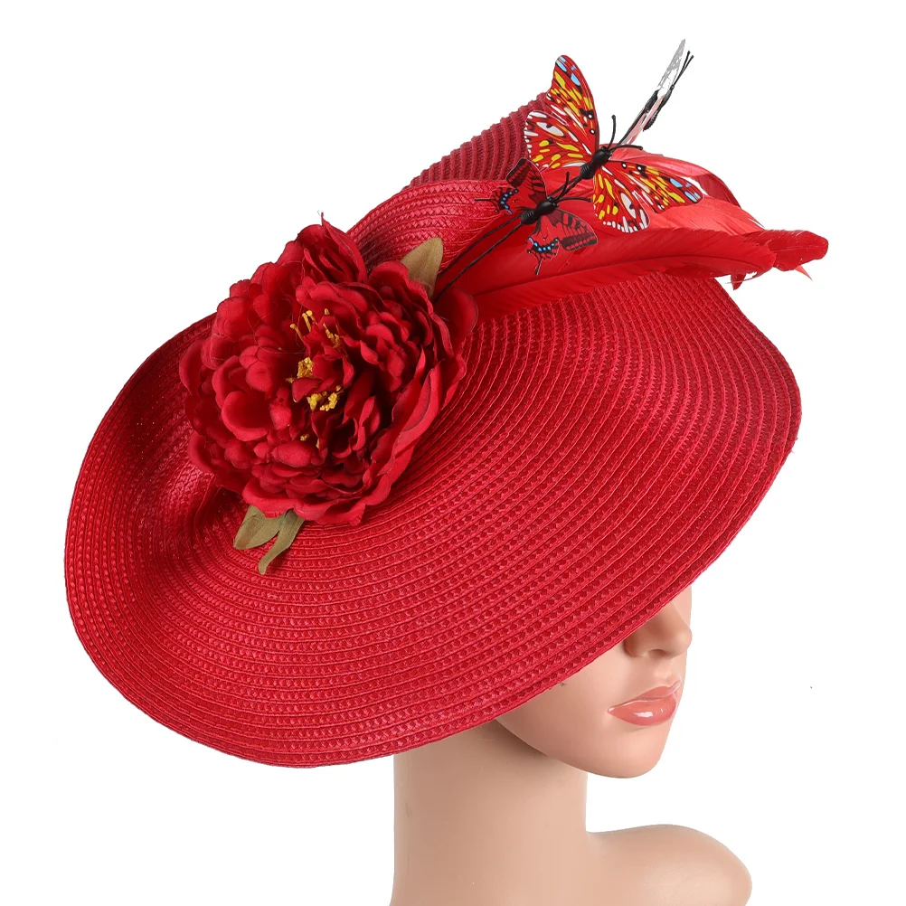 Head Band Handmade Headgear Wedding Bride Hat Feather Fascinators for Women Tea Party Headpiece Red Straw Hair Accessories korea style baby straw hat kids sun hats 2023 empty top hat child straw hat sunshade sunscreen hats baby accessories newborn