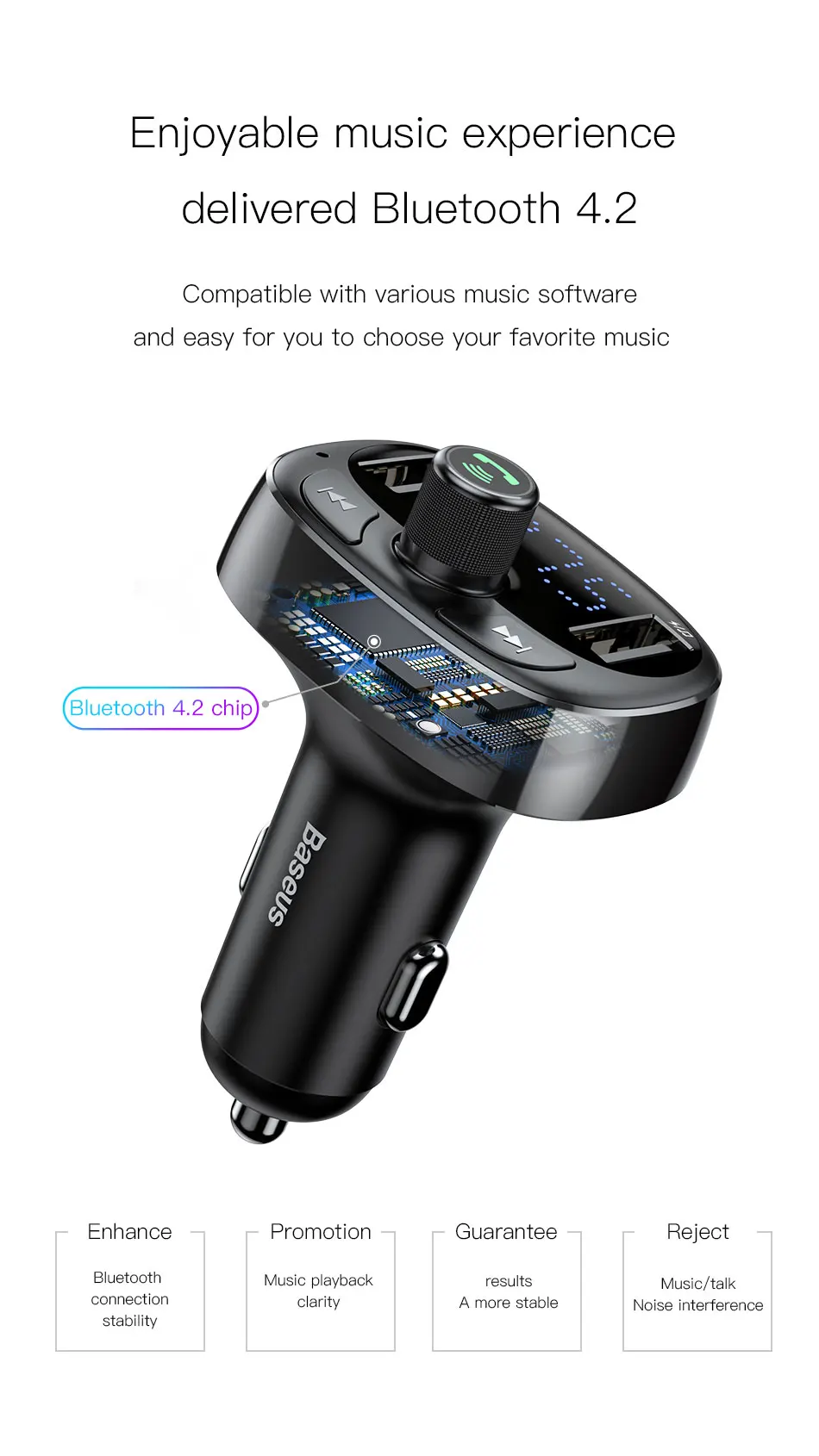 Car FM Transmitter Handsfree Bluetooth Modulator 3.4A Fast Dual USB Car Charger