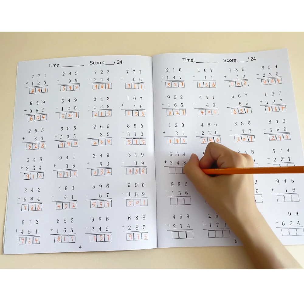 32 Pages Math Addition and Subtraction within1000 Mathematical Operation Exercises Worksheet Practice for kids Primary School 2