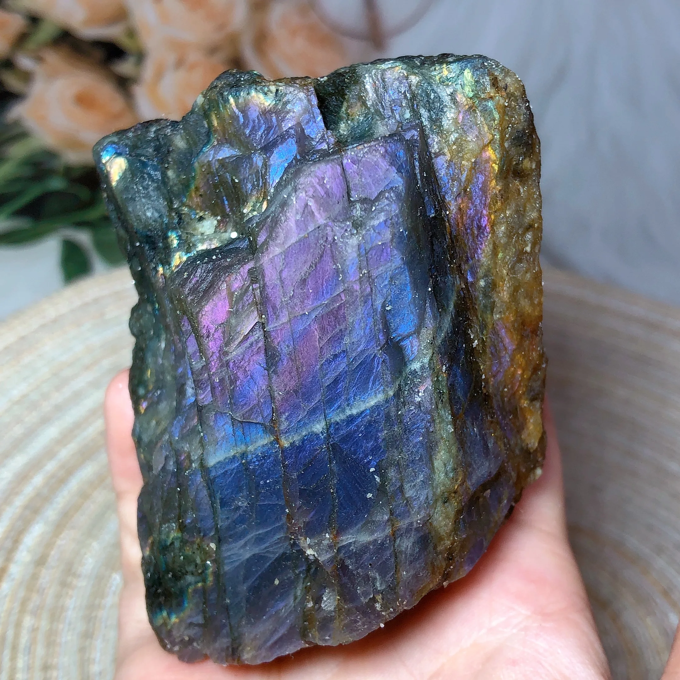 Natural Crystal Purple Labradorite Raw Stone Flash Energy Reiki