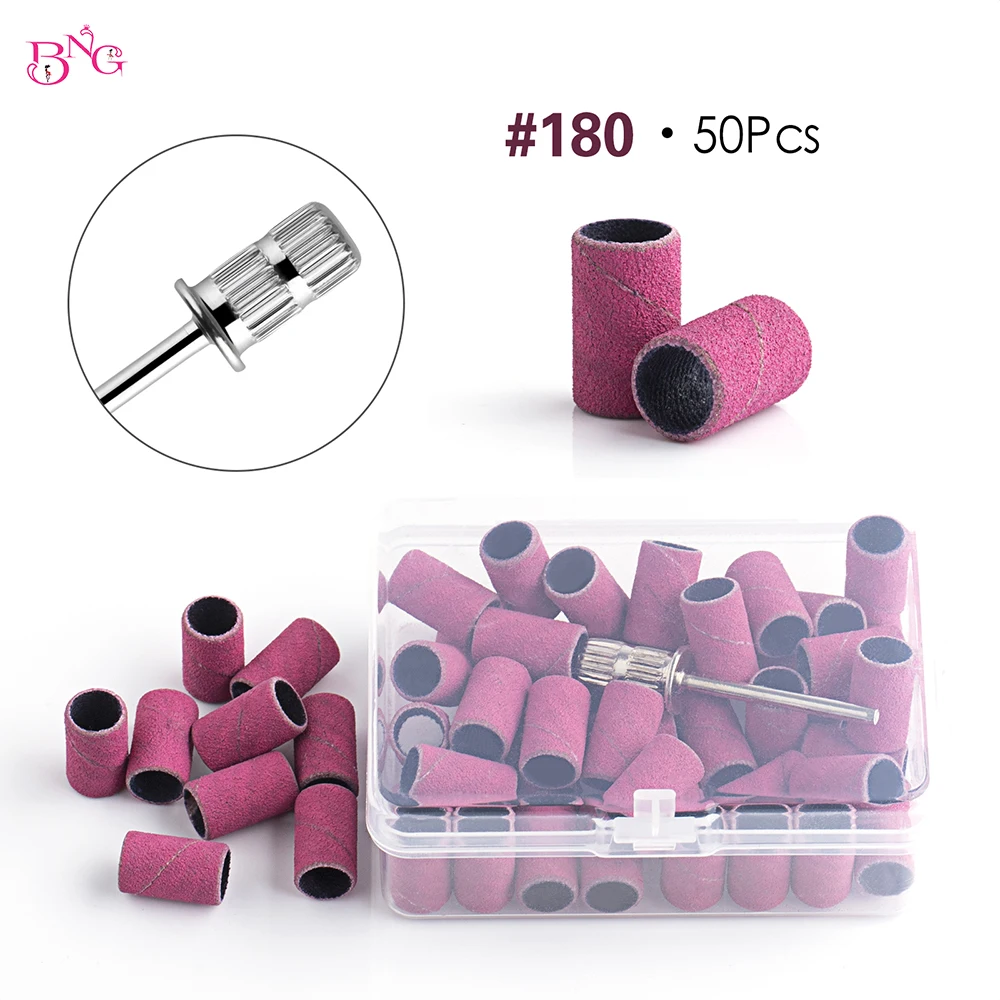 맨드릴 비트가있는 BNG 50Pcs 네일 샌딩 밴드 전문 네일 매니큐어 아크릴 손톱 용 네일 드릴 비트에 적합
