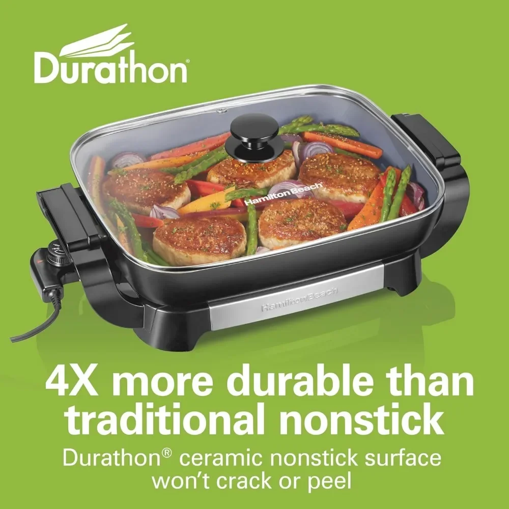 Electric Skillet with PFAS-Free Durathon Ceramic Coating, Removable 12x15” Pan, Adjustable Temperature 3