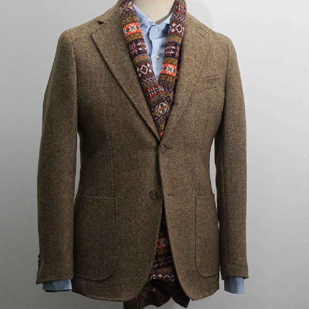 Men's Suit Blazer Prom Tuxedos Herringbone Wool Tweed Single Breasted Formal Bussiness Jacket for Wedding men suits jackets