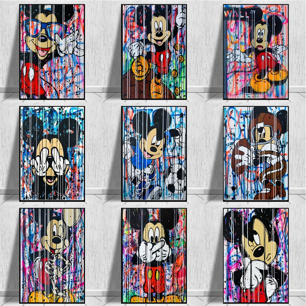 

Street Graffiti Disney Mickey Mouse Minnie Prints Poster Canvas Painting Modern Wall Art Pictures Living Room Bedroom Home Decor