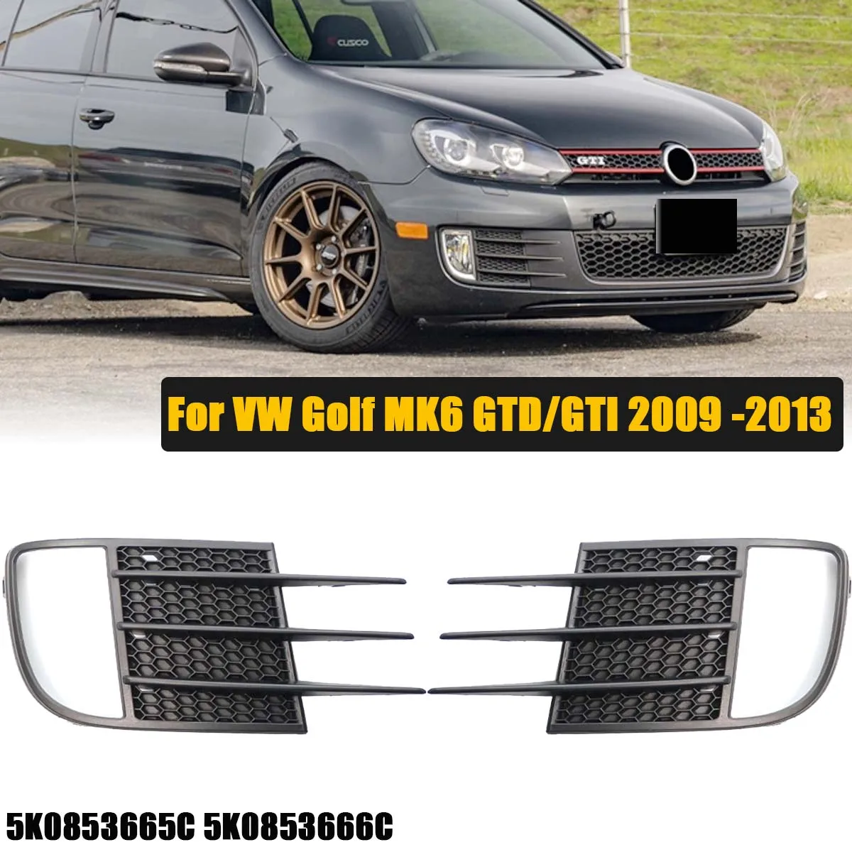 

Разветвитель переднего бампера Canard Fog светильник, решетка радиатора, отделка для VW Golf MK6 GTD GTI 2009-2013 5K0853665C 5K0853666C, автомобильные аксессуары