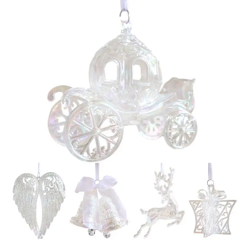 

Sparkling Acrylic Christmas Tree Hangings with Bell Carriage Elk and Wing Ornaments Clear Pendants for Dazzling Holiday Decor