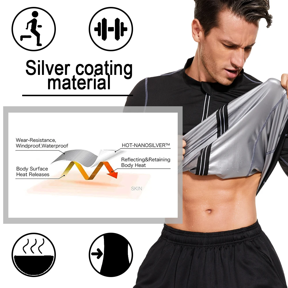 Sauna Sweat Jacket for Men Weight Loss Sportwear Fitness Slimming Running Outfit Fat Burning Workout Top sports jacket