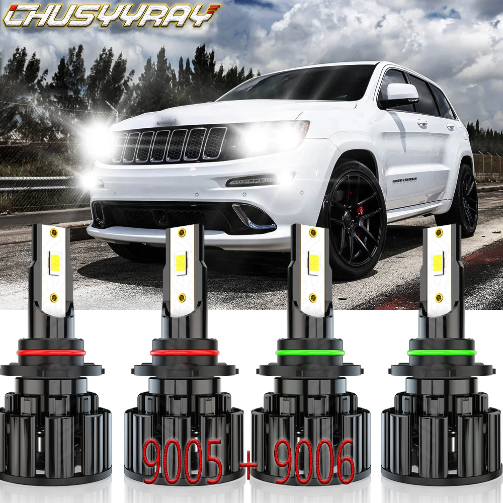 

CHUSYYRAY Compatible For Jeep Grand Cherokee 1999-2004 4x 9005 9006 Hi/Lo Beam Bulbs Combo 6012K Pure White Car accsesories