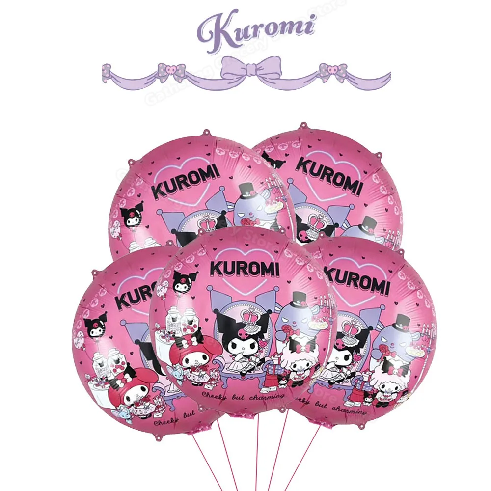 Kuromied My Melodyed 시나모롤 라운드 포일 풍선 파티 용품 장식, 애니메이션 피규어, 헬륨 팽창 글로보 장면 레이아웃, 5 개