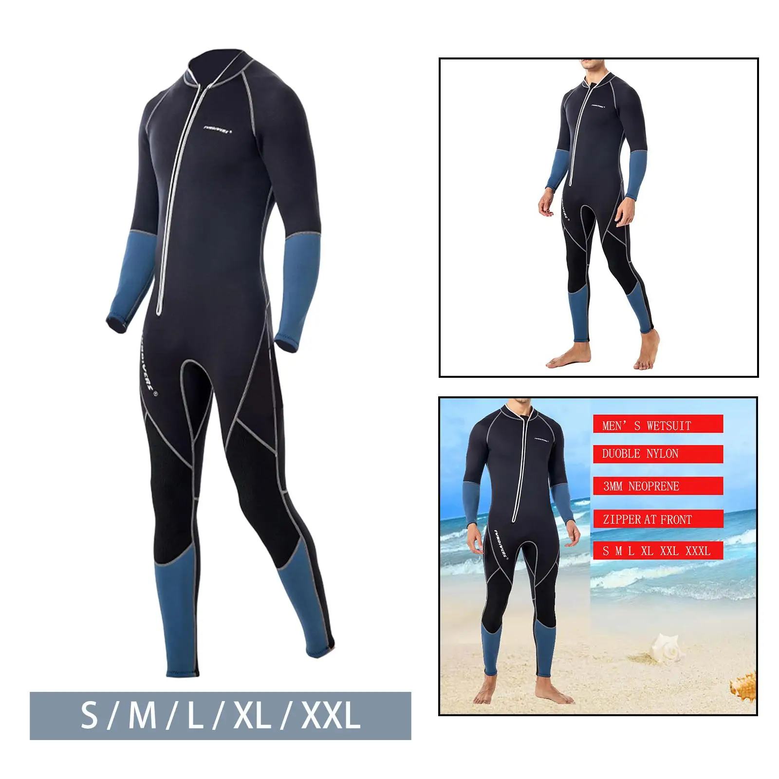 Men 3mm Neoprene Wetsuit Surfing Stretch Full Swimsuit Long Sleeve Wear