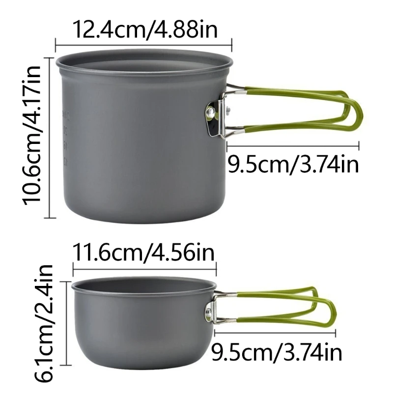 Outdoor Picnics Camping Pots Cooking Tableware Portable Picnics Cookware for 1-2 Person Hiking NonStick Pots Easy to Clean