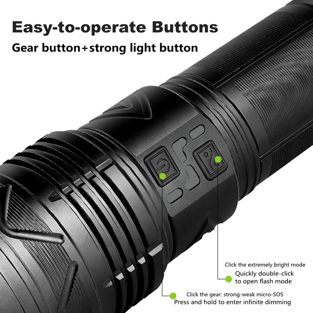 Strong Light Flashlight Bright LED Laser Flashlight Type-C USB Can Charge 24000mAh/11200mAh Torch Light 100W Zoom